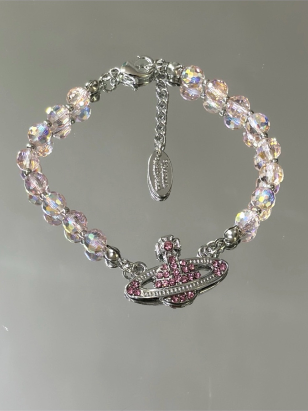 Vivienne Westwood Pink Crystal Orb Bracelet with Orb Pendant